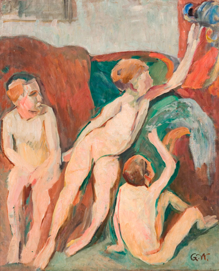 Tre drenge med papegøje