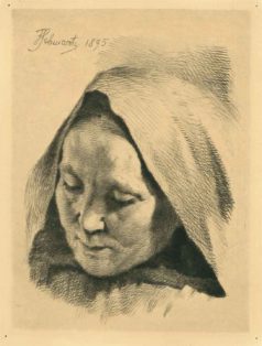 Ældre kone med hætte på hovedet