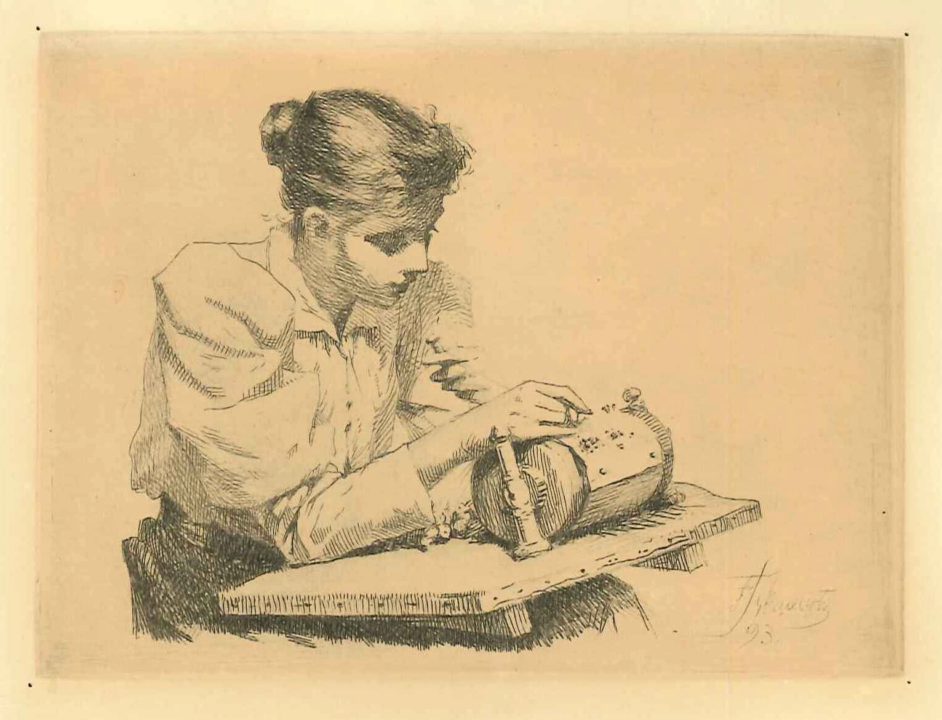 En ung pige, der knipler