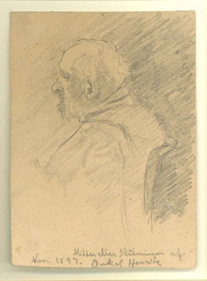 Portræt af en gammel mand i profil mod venstre