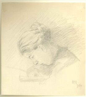 Læsende pige i profil mod venstre