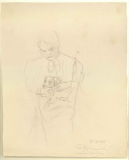 Kvinde med hund på skødet