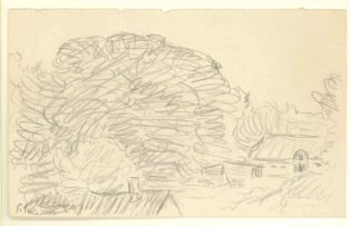 Landskab med træer og huse