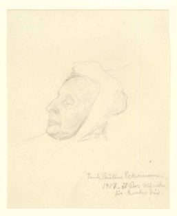 Portræt af sovende gammel dame