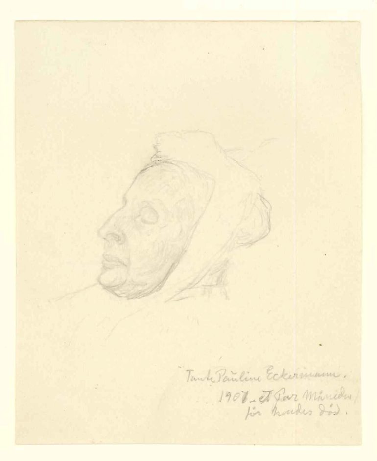 Portræt af sovende gammel dame