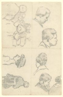 Portrætskitser på bagsiden af program for musikaften