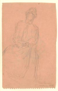 Siddende dame med hænderne i skødet