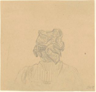 Dame med hovedtørklæde set bag fra