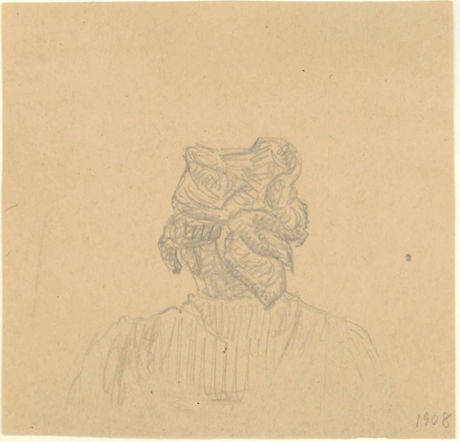 Dame med hovedtørklæde set bag fra