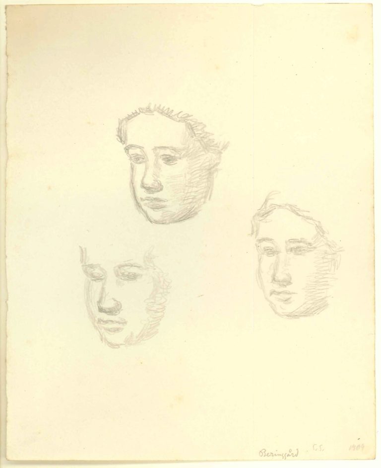 3 portrætskitser af en kvinde