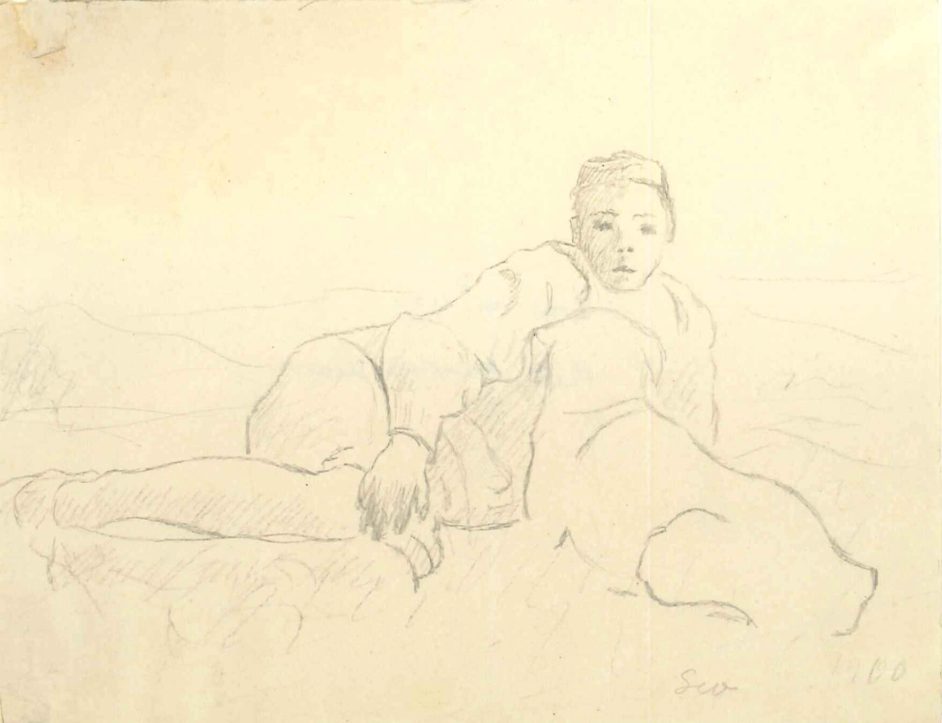 Liggende dreng med hund