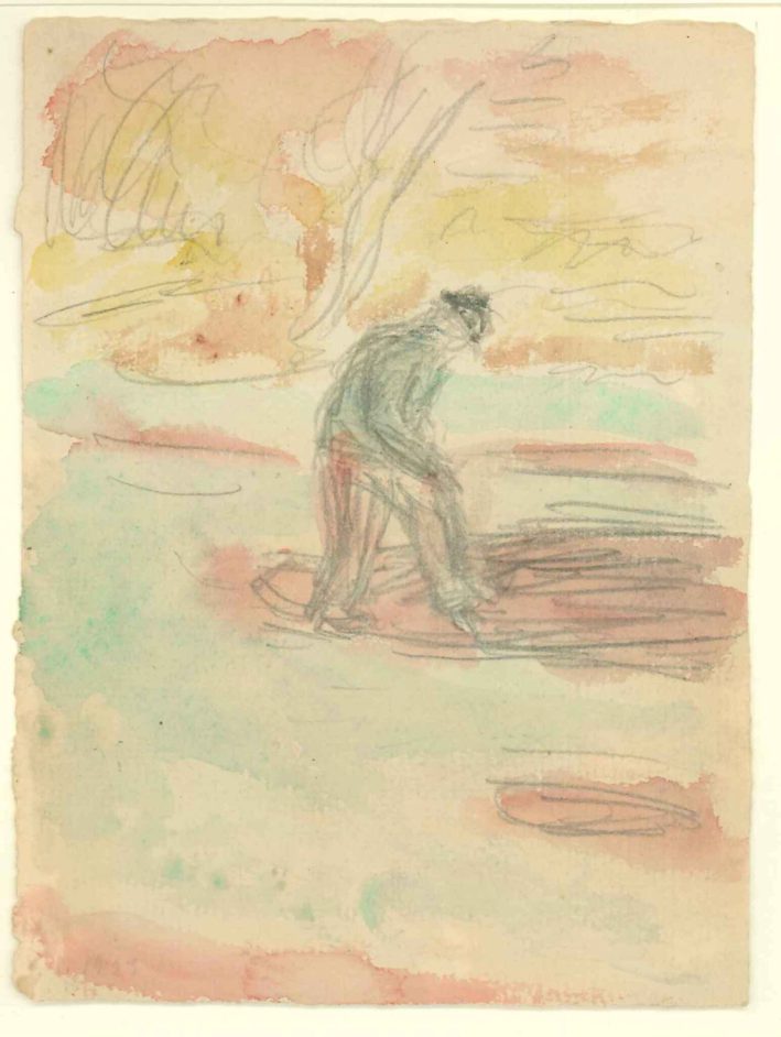 Mand, der graver. Verso: Landskabsudsnit