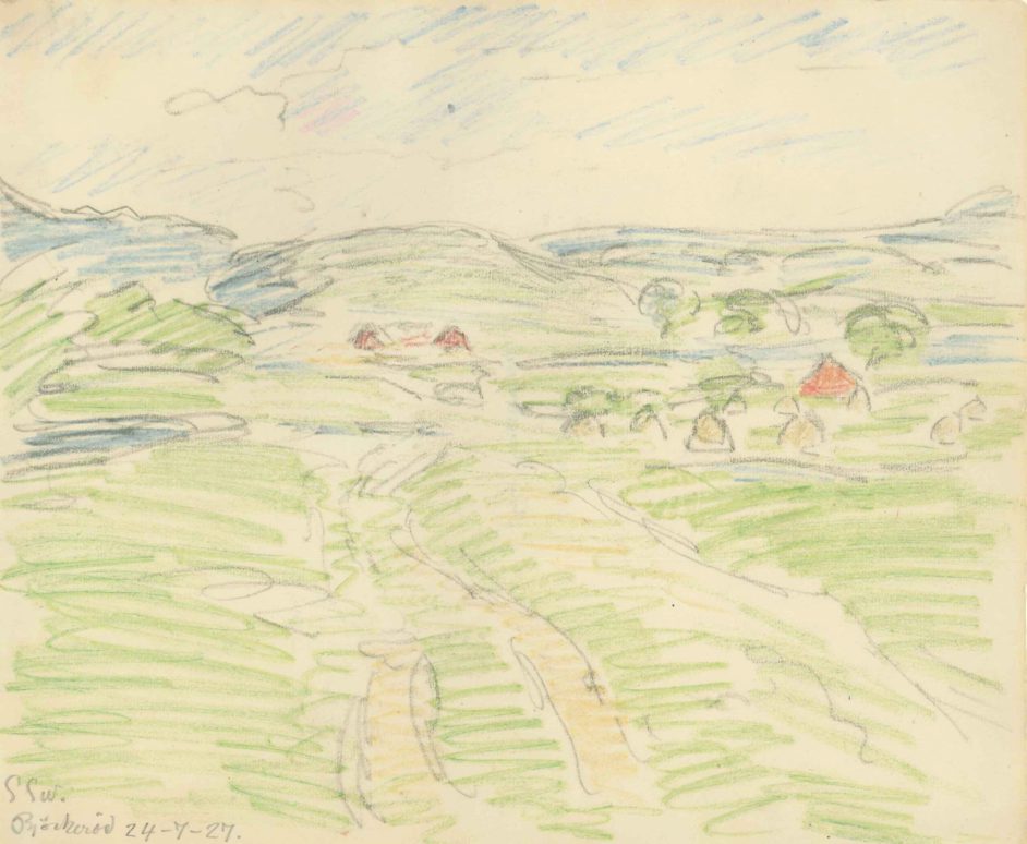 Landskab med røde huse