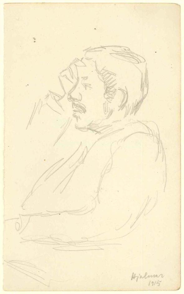 Portrætskitse af en mand i profil mod venstre