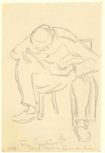 Portrætskitse af læsende gammel mand