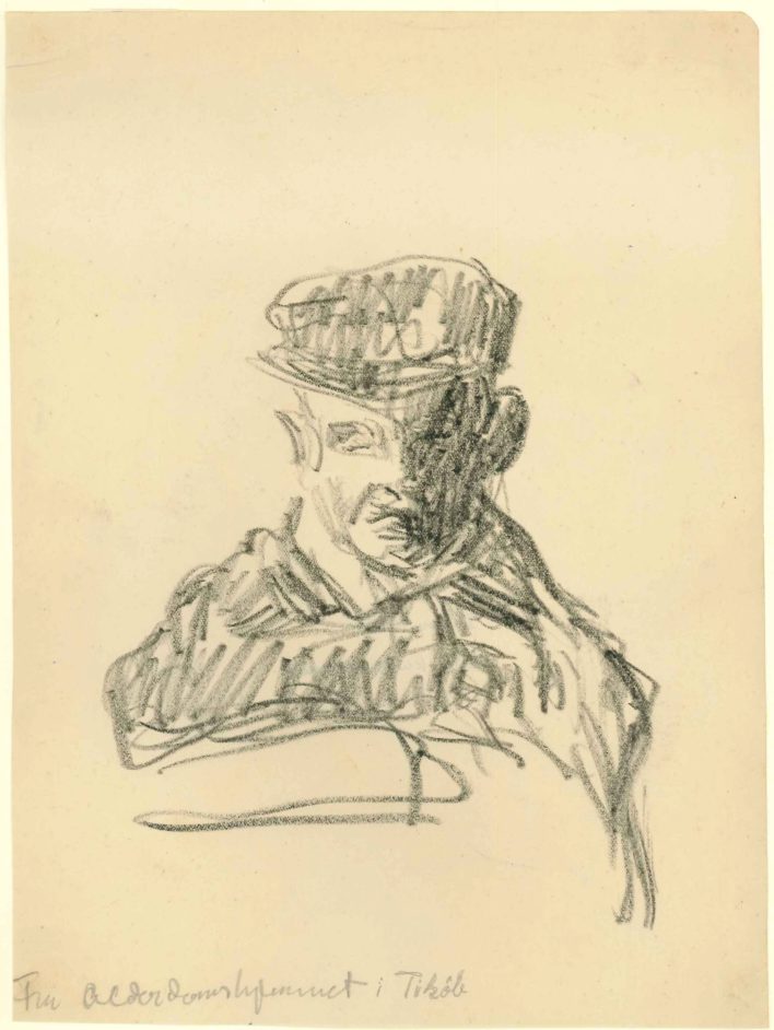 Portrætskitse af en mand med kasket