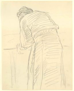 Foroverbøjet skikkelse set bagfra