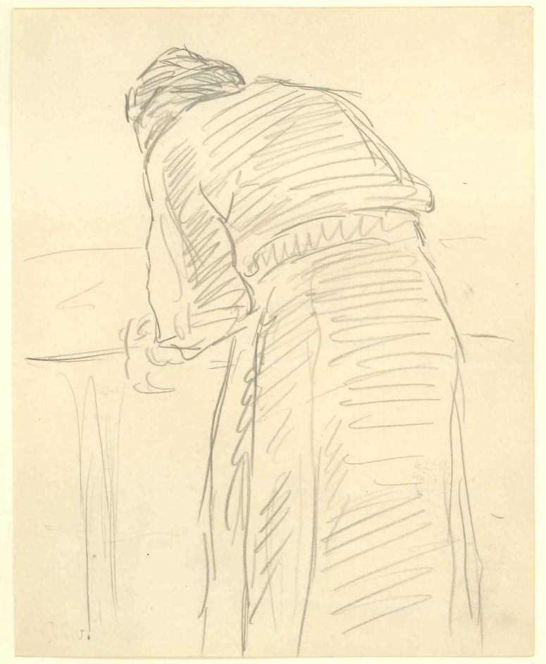 Foroverbøjet skikkelse set bagfra