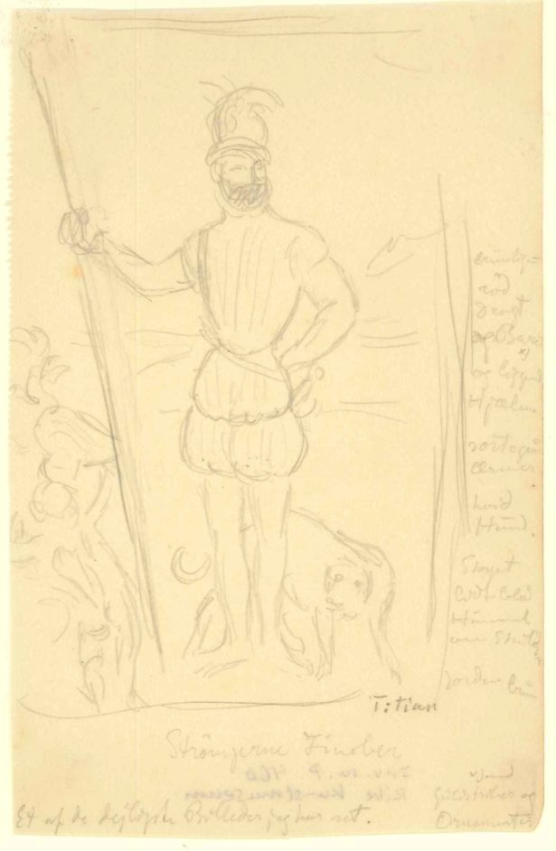 Skitse efter Tizians portræt af  Giovan Franscesco Acquaviva i Atattliche Gemäldegalerie zu Kassel Inv.nr. 851