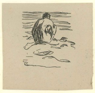 Siddende figur set bagfra