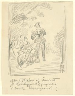 Skitse efter maleri af Sancret på Orebygaard