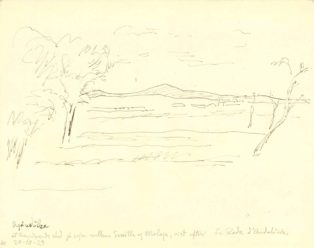 Landskab med bjerg i baggrund