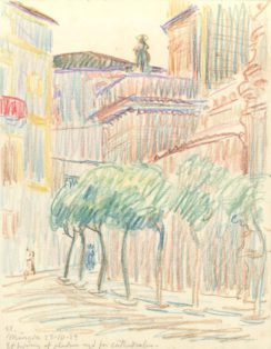 Murcia. Et hjørne af forpladsen syd for katedralen