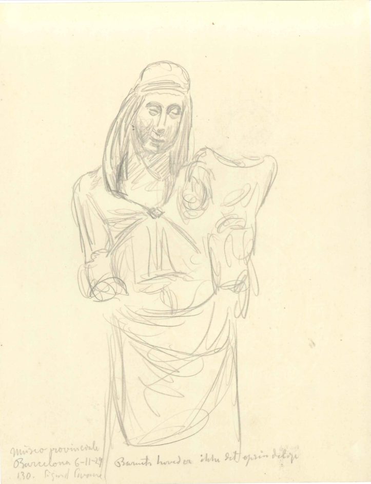 Skitse af Madonnaskulptur fra Museo provinciale, Barcelona
