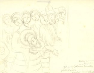 Skitse af Johannes Døberens herettelse fra Museo provinciale, Barcelona