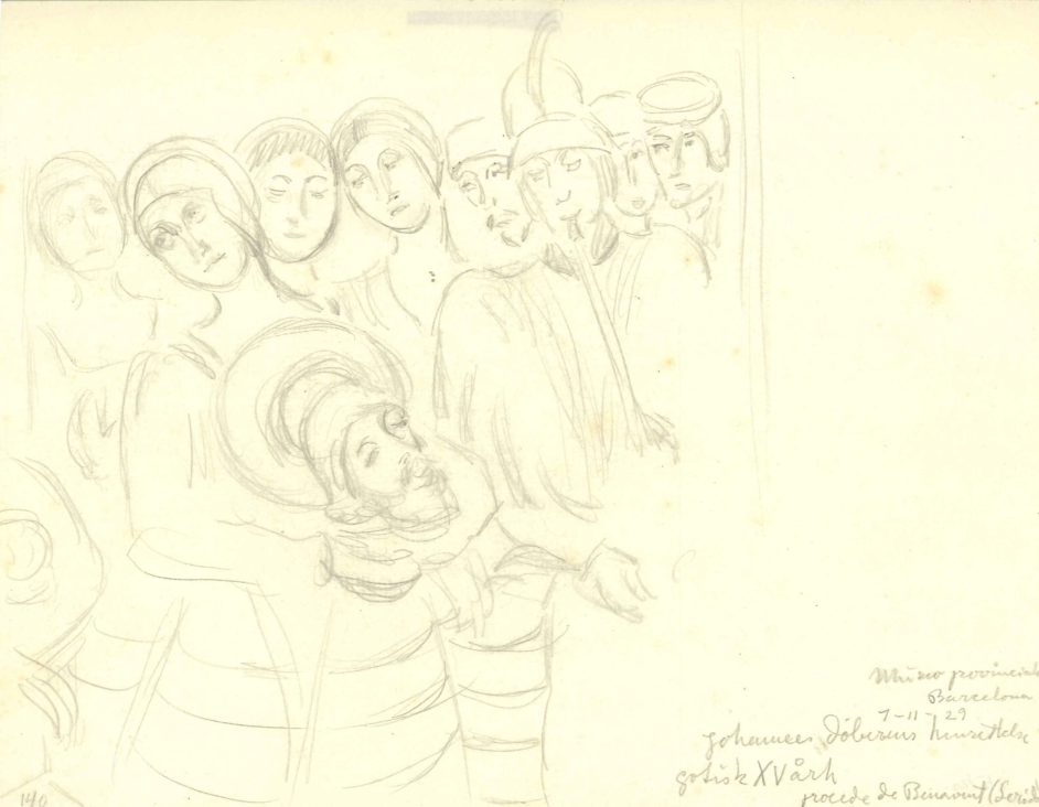 Skitse af Johannes Døberens herettelse fra Museo provinciale, Barcelona