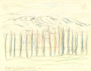 Landskabsskitse med bjerge i baggrund. Puigcerda