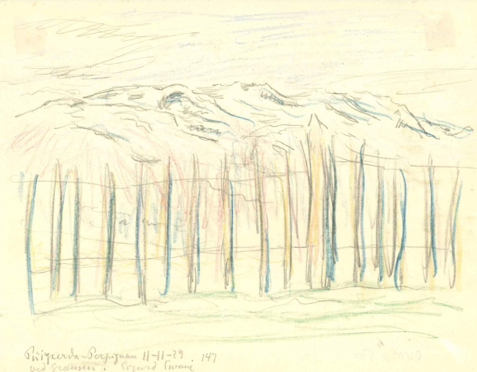 Landskabsskitse med bjerge i baggrund. Puigcerda