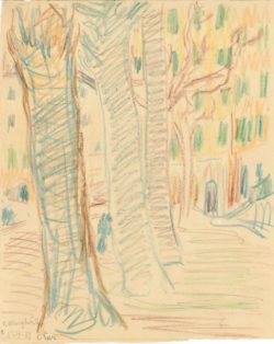 Huse med træer i forgrund