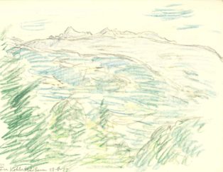 Landskab med bjerge i baggrund