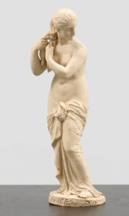 Ung kvinde, som fletter hår efter badet