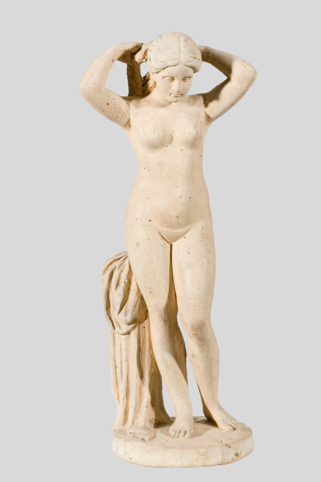 En ung pige fletter sit hår efter badet